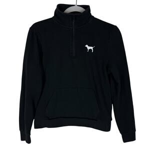 Victoria's Secret Pink Sweatshirt Womens XS‎ Black Fleece Quarter Zip Mock Neck